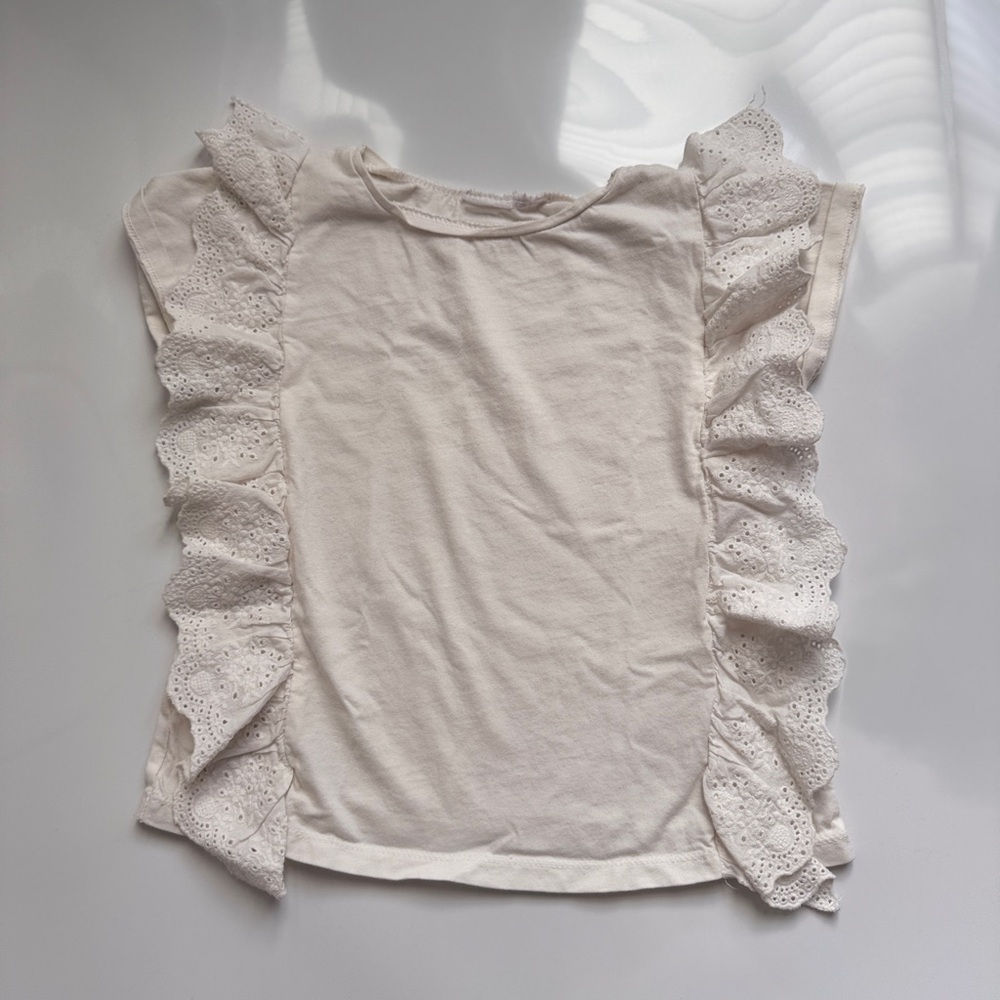 H&M 5T Elegant Cream Ruffle Sleeve Top (Girls)